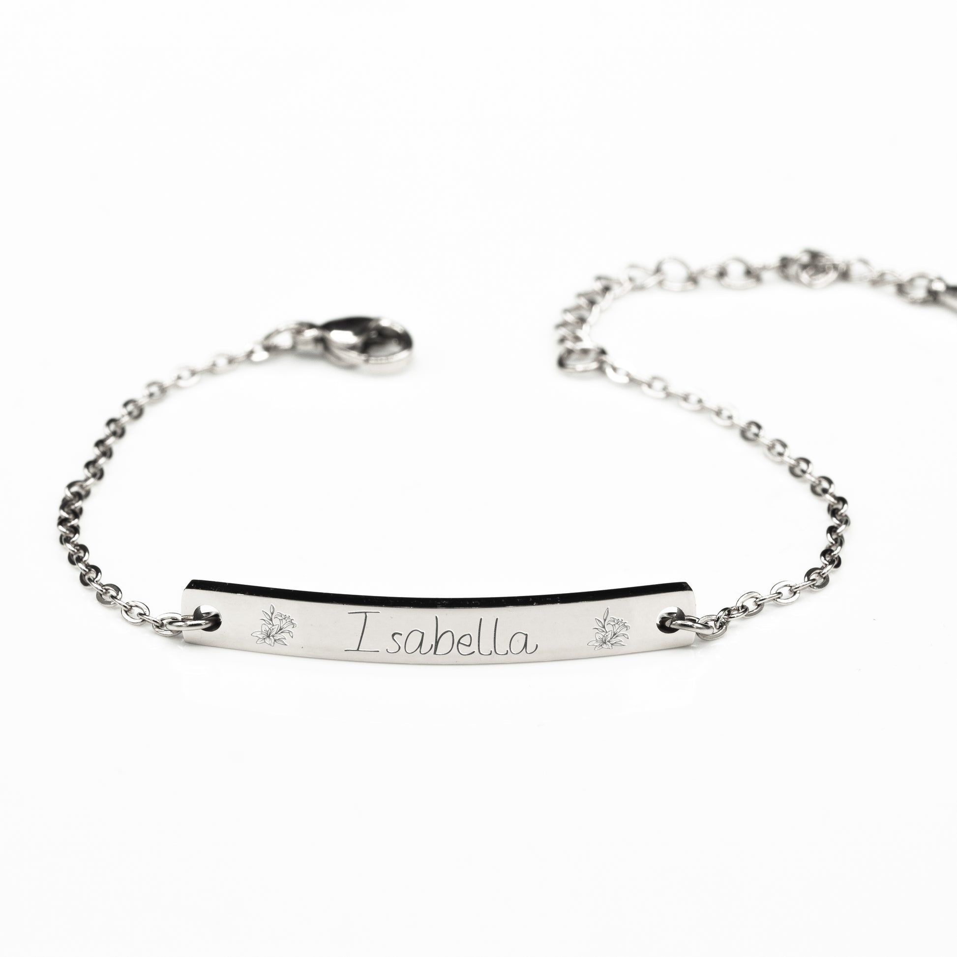 Armband ID-Tag "Lilen & Name" mit Wunschname, 316l Edelstahl wasserfest